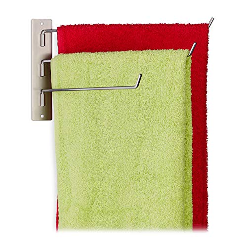 Relaxdays Handtuchhalter 3 armig, schwenkbare Handtuchstangen je 27 cm, Edelstahl gebürstet, für Geschirrtücher, silber von Relaxdays