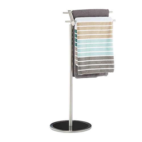 Relaxdays Handtuchhalter freistehend, Handtuchstange, Handtuchständer, Edelstahl, Glas, HxBxT: 85 x 46 x 30 cm, silber von Relaxdays