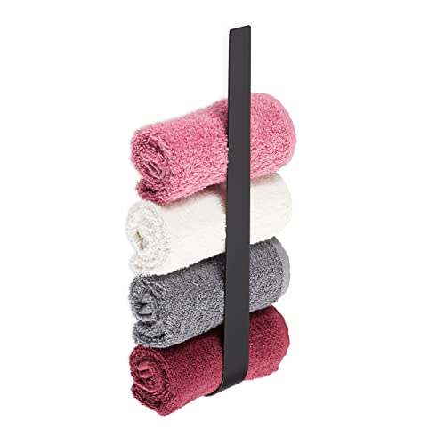 Relaxdays Handtuchhalter ohne Bohren, Edelstahl, 36 cm, Selbstklebende Handtuchstange, Gästehandtuchhalter Bad, schwarz von Relaxdays