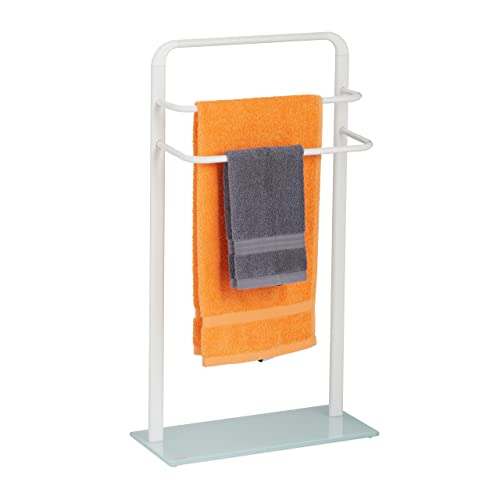 Relaxdays Handtuchhalter stehend, 3 Stangen, Stahl & Glas, Handtuchständer Bad, HBT: 79,5x45x20cm, Duschtuchhalter, weiß von Relaxdays