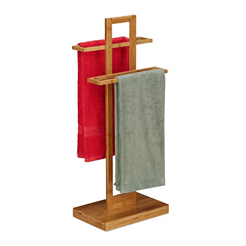 Relaxdays Handtuchhalter stehend, Badetuchhalter Bambus, 2-armig, Bad Handtuchständer, HxBxT: 88 x 35,5 x 23,5 cm, Natur von Relaxdays