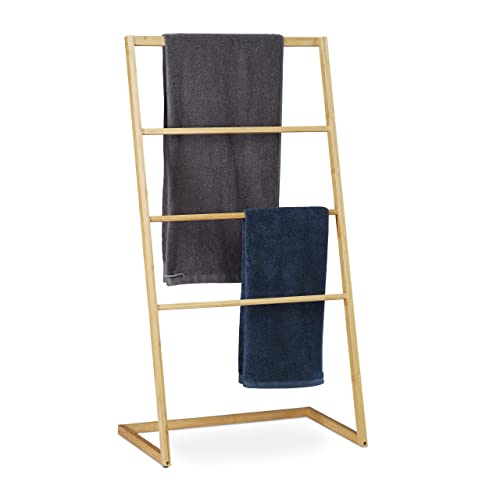 Relaxdays Handtuchhalter stehend aus Bambus, 4 Sprossen, für Handtücher & Kleidungsstücke, HxBxT 110 x 60 x 35 cm, Natur von Relaxdays
