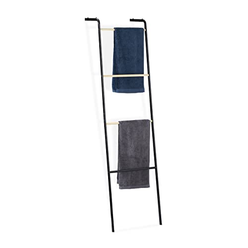 Relaxdays Handtuchleiter aus Metall, 4 Sprossen, für Handtücher & Kleidung, platzsparend, HxBxT 160x40x26 cm, schwarz von Relaxdays