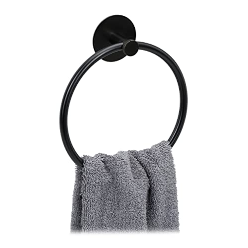 Relaxdays Handtuchring, selbstklebend, Edelstahl & Aluminium, Ø 16,5 cm, Badezimmer & Küche, Handtuchhalter, schwarz von Relaxdays