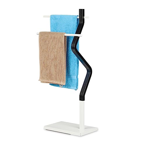 Relaxdays Handtuchständer, 2 Stangen, HBT: 85x43,5x20 cm, Badständer für Hand-& Duschtücher, Stahl & MDF, schwarz/weiß von Relaxdays