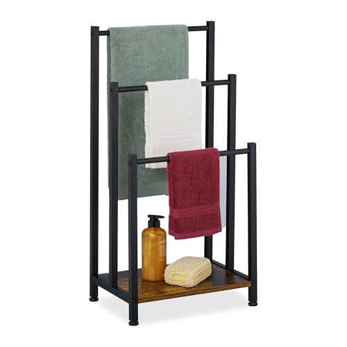 Relaxdays Handtuchständer, Ablage, 3 Stangen, HBT: 80 x 40 x 28 cm, Industrial, stehender Handtuchhalter, braun/schwarz von Relaxdays