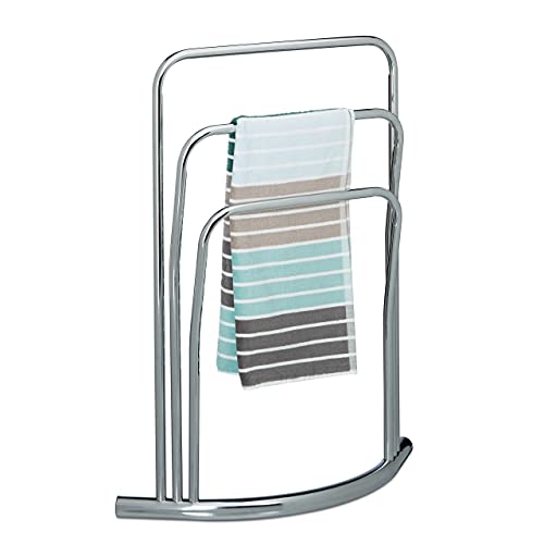 Relaxdays Handtuchständer CURVY mit 3 Handtuchstangen HxBxT: ca. 85 x 66 x 20 cm frei stehender Handtuchhalter aus Metall in Edelstahl-Optik als kleiner Herrendiener oder Kleiderständer im Bad, silber von Relaxdays