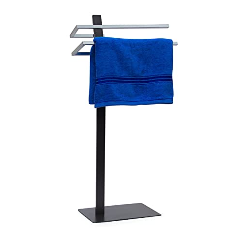 Relaxdays Handtuchständer GRAO H x B x T: 85 x 40 x 20 cm Handtuchhalter stehend mit 2 Armen & verchromten Handtuchstangen in Edelstahl Optik, moderner Badetuchhalter elegant und stilvoll, anthrazit von Relaxdays