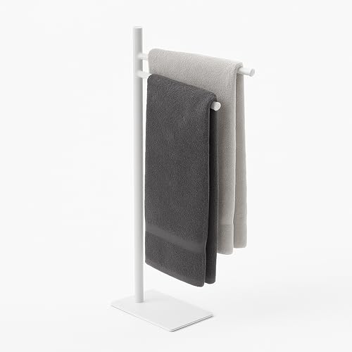 Relaxdays Handtuchständer mit 2 Armen, freistehend, HxBxT: 78x33,5x14 cm, Hand- & Badetücher, Edelstahl, Eisen, weiß von Relaxdays