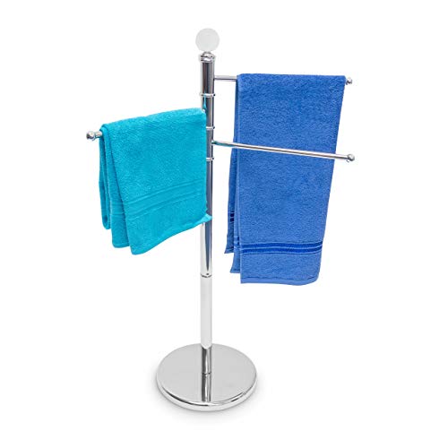 Relaxdays Handtuchständer mit 3 beweglichen Handtuchstangen für Badetücher und andere Textilien Handtuchhalter in Edelstahl-Optik mit schwenkbaren Stangen auch als kleiner Kleiderständer, silber von Relaxdays
