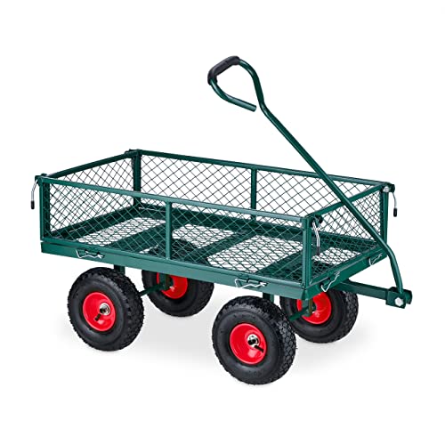 Relaxdays Handwagen, praktischer Bollerwagen für den Garten, Luftbereifung, klappbare Seitenteile, bis 200 kg, grün-rot von Relaxdays