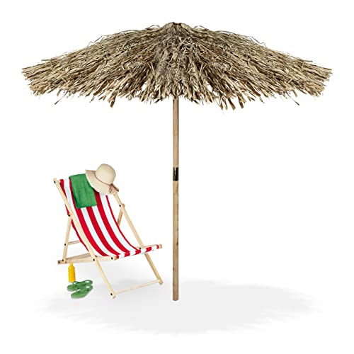 Relaxdays Hawaii Sonnenschirm, Strandschirm HxØ: 250 x 238 cm, handgefertigt, Holz & Palmenblatt, wetterbeständig, Natur von Relaxdays