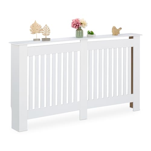 Relaxdays Heizkörperverkleidung Landhausstil, HBT 83x152x19 cm, für alte Heizkörper, Heizungsabdeckung Regal, MDF, weiß von Relaxdays