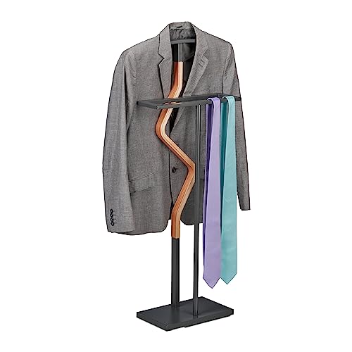 Relaxdays Herrendiener, Kleiderbutler für Anzug, Kleiderständer HxBxT: 107 x 47,5 x 20 cm, Stahl & MDF, anthrazit/natur von Relaxdays