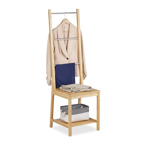 Relaxdays Herrendiener mit Ablage, Bambus, Edelstahl, HBT: 133 x 40 x 42 cm, Kleiderstuhl, Handtuchständer, natur/silber Relaxdays Herrendiener mit Ablage, Bambus, Edelstahl, HBT: 133 x 40 x 42 cm, Kleiderstuhl, Handtuchständer, natur/silber von Relaxdays