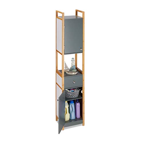Relaxdays Hochschrank Bad, Badregal, Badezimmerschrank, 2-türig, aus MDF, mit Bambusrahmen, HBT 165 x 31,5 x 29 cm, grau Relaxdays Hochschrank Bad, Badregal, Badezimmerschrank, 2-türig, aus MDF, mit Bambusrahmen, HBT 165 x 31,5 x 29 cm, grau von Relaxdays