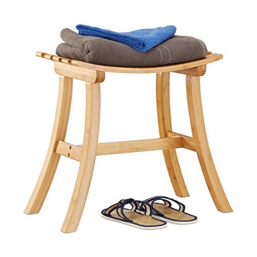 Relaxdays Hocker aus Bambus, elegant geschwungener Sitzhocker f. Garderobe, Holzhocker HxBxT: 48 x 56 x 28,5 cm, natur von Relaxdays