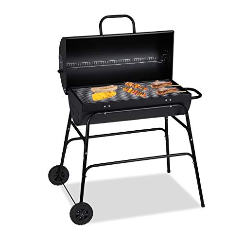 Relaxdays Holzkohlegrill, XXL Grillwagen mit Deckel, verstellbare Belüftung, stabil, HBT: 96,5 x 103 x 64,5 cm, schwarz von Relaxdays