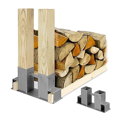 Relaxdays Holzstapelhilfe 2er Set, für Feuerholz, Kaminholzregal selber bauen, Brennholzstapelhalter, Metall, silber von Relaxdays