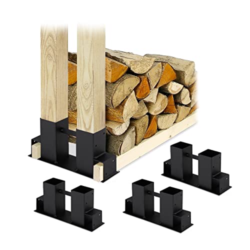 Relaxdays Holzstapelhilfe 4er Set, für Feuerholz, Kaminholzregal selber bauen, Brennholzstapelhalter, Metall, schwarz, 16 x 34 x 10 cm von Relaxdays