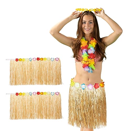 Relaxdays Hula Rock, 3er Set, 50 cm lang, Klettverschluss, Hawaiirock mit Blumen, Kostümrock für Damen & Herren, bunt von Relaxdays