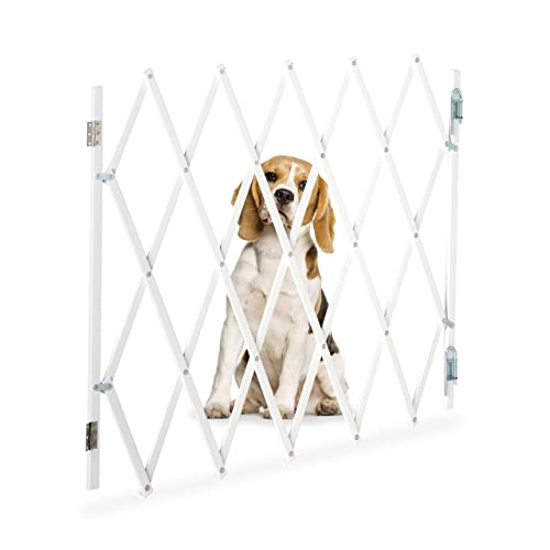 Relaxdays Hundeabsperrgitter, ausziehbar bis 118 cm, 69-82,5 cm hoch, Bambus, Hunde Schutzgitter für Treppe & Tür, weiß von Relaxdays