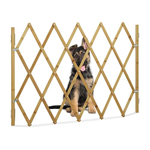 Relaxdays Hundeabsperrgitter, Schutzgitter für Tür & Treppe, Scherengitter ausziehbar bis 116,5 cm, 82,5 cm hoch, Natur, L von Relaxdays