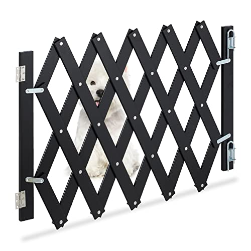 Relaxdays Hundeabsperrgitter, ausziehbar bis 108,5 cm, 47,5-60 cm hoch, Bambus, Hunde Schutzgitter Treppe & Tür, schwarz von Relaxdays