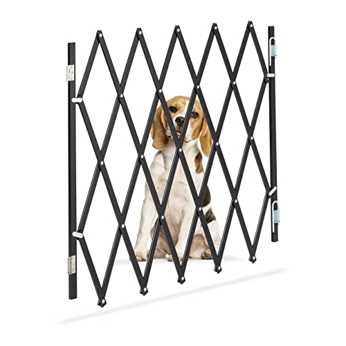 Relaxdays Hundeabsperrgitter, ausziehbar bis 118 cm, 69-82,5 cm hoch, Bambus, Hunde Schutzgitter, Treppe & Tür, schwarz, L von Relaxdays