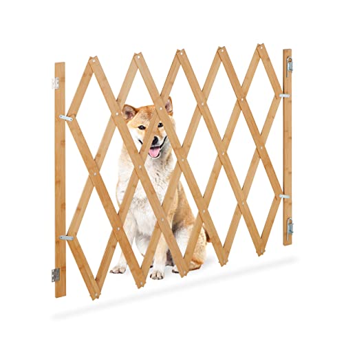 Relaxdays Hundeabsperrgitter, ausziehbar bis 140 cm, 87-97 cm hoch, Bambus, Hunde Schutzgitter für Treppe & Tür, Natur von Relaxdays