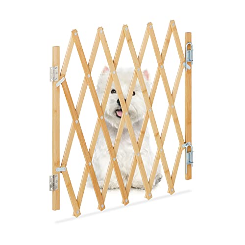 Relaxdays Hundeabsperrgitter, ausziehbar bis 96 cm, 48,5-60 cm hoch, Bambus, Hunde Schutzgitter für Treppe & Tür, Natur, M von Relaxdays