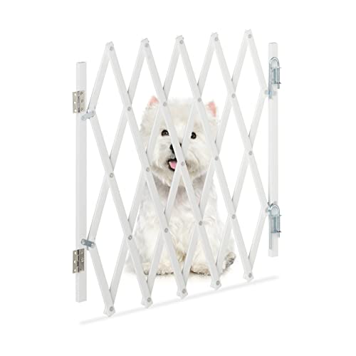 Relaxdays Hundeabsperrgitter, ausziehbar bis 96 cm, 48,5-60 cm hoch, Bambus, Hunde Schutzgitter für Treppe & Tür, weiß von Relaxdays