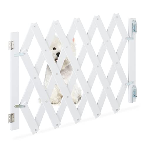 Relaxdays Hundeabsperrgitter ausziehbar bis 108,5 cm, 47,5-60 cm hoch, Bambus, Hunde Schutzgitter für Treppe & Tür, weiß von Relaxdays