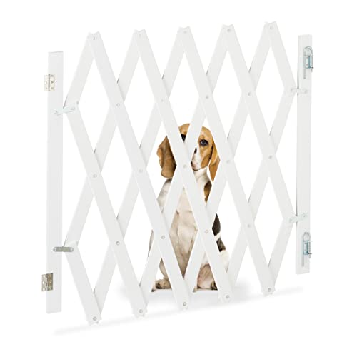 Relaxdays Hundeabsperrgitter ausziehbar bis 126 cm, 70-82 cm hoch, Bambus, Hunde Schutzgitter, für Treppe & Tür, weiß von Relaxdays