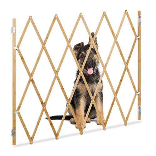 Relaxdays Hundeabsperrgitter ausziehbar bis 130 cm, 87,5-100 cm hoch, Bambus, Hunde Schutzgitter für Treppe & Tür, Natur, XL von Relaxdays