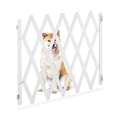 Relaxdays Hundeabsperrgitter ausziehbar bis 140 cm, 87-99 hoch, Bambus, Hunde Schutzgitter für Treppe & Tür, weiß, XL von Relaxdays