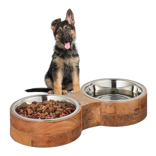 Relaxdays Hundenapfbar, für Hunde, 2 Edelstahlnäpfe, je 2,2l Volumen, HxBxT: 8 x 48 x 22 cm, Futterbar, Natur/Silber Relaxdays Hundenapfbar, für Hunde, 2 Edelstahlnäpfe, je 2,2l Volumen, HxBxT: 8 x 48 x 22 cm, Futterbar, Natur/Silber von Relaxdays
