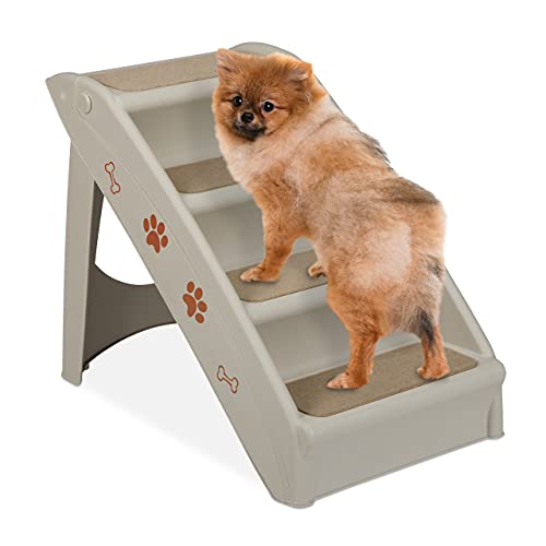 Relaxdays Hundetreppe 4 Stufen, kleine & große Hunde, Bett & Couch, Auto, Tiertreppe, HxBxT: 49 x 39 x 61 cm, grau von Relaxdays