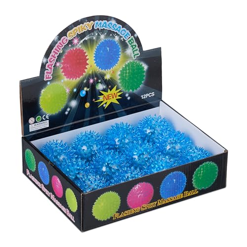 Relaxdays Igelball, 12er Set, blinkende Leuchtbälle mit Noppen, leuchtende LED Flummis für Kinder, Ø 6,5 cm, blau von Relaxdays