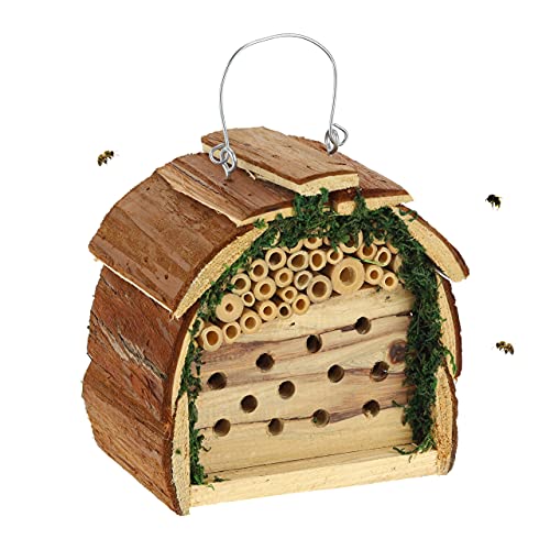 Relaxdays Insektenhotel, Nisthilfe für Bienen und Wespen, für Garten und Balkon, HxBxT 15,5 x 16 x 10,5 cm, Natur/grün von Relaxdays