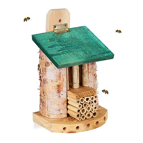 Relaxdays Insektenhotel, Nisthilfe für Wildbienen & Wespen, Garten, Balkon, Bienenhotel HBT: 25x15x11,5 cm, Natur-grün von Relaxdays