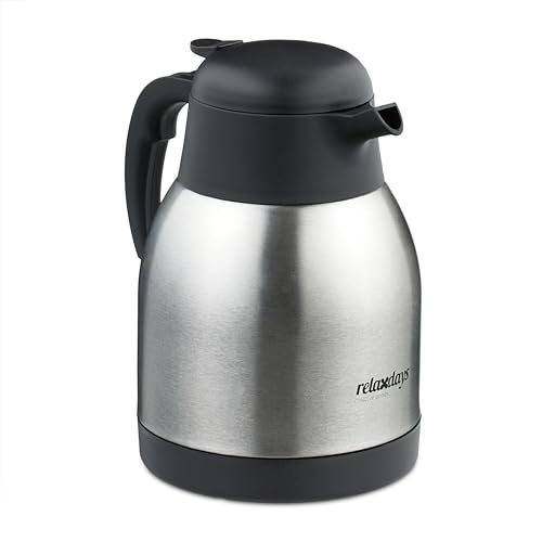 Relaxdays Isolierkanne Edelstahl, Warmhaltekanne Tee, Thermo-Kaffeekanne, 1,5 Liter; Thermo-Karaffe mit Griff, silber von Relaxdays