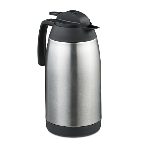 Relaxdays Isolierkanne Edelstahl, Warmhaltekanne Tee, Thermo-Kaffeekanne, 2,1 Liter; Thermo-Karaffe mit Griff, silber von Relaxdays