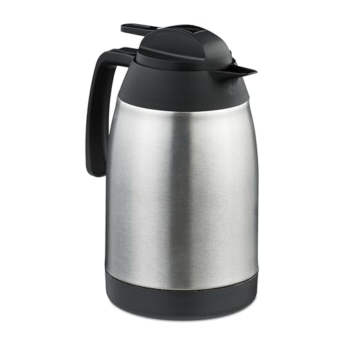 Relaxdays Isolierkanne aus Edelstahl, Warmhaltekanne für Tee, Kaffee, Thermo-Kaffeekanne, 1,5 Liter, mit Griff, Silber von Relaxdays