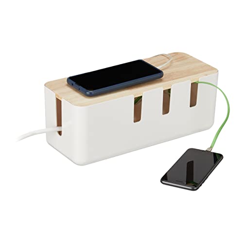 Relaxdays Kabelbox, für 2 Steckdosenleisten, Holzdeckel, Kunststoff, Kabel verstecken, HBT: 11,5 x 30,5 x 12,5 cm, weiß Relaxdays Kabelbox, für 2 Steckdosenleisten, Holzdeckel, Kunststoff, Kabel verstecken, HBT: 11,5 x 30,5 x 12,5 cm, weiß von Relaxdays