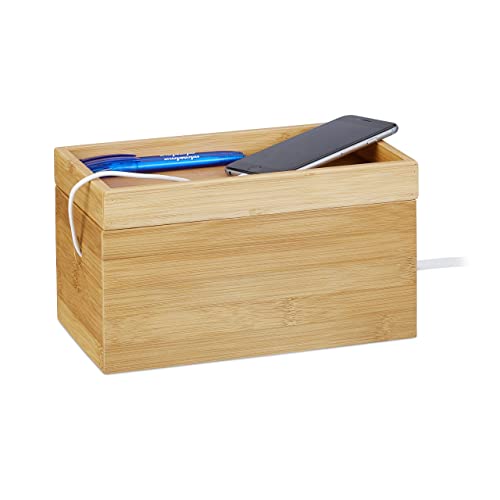 Relaxdays Kabelbox Bambus, mehrfach, kompakt, universell, praktisch, Kabelmanagement, H x B x T 14 x 25,5 x 14 cm, natur von Relaxdays