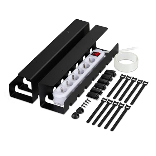 Relaxdays Kabelkanal Schreibtisch, 2er Set, Kabelmanagement, HBT: 10 x 43 x 10 cm, Zubehör zum Fixieren, schwarz von Relaxdays