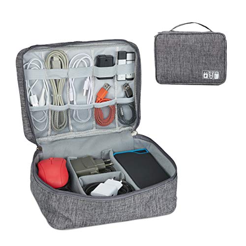 Relaxdays Kabeltasche, Organizer für Ladekabel, USB Stick, PC Zubehör, Stoff, Kabelaufbewahrung HxBxT: 11x25x20 cm, grau, 1 Stück Relaxdays Kabeltasche, Organizer für Ladekabel, USB Stick, PC Zubehör, Stoff, Kabelaufbewahrung HxBxT: 11x25x20 cm, grau, 1 Stück von Relaxdays