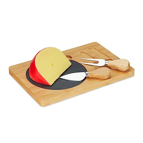Relaxdays Käsebrett mit Käsemesser Set, Bambus Käseplatte mit Schiefer & Käsebesteck, B x T: 25 x 17 cm, Natur/schwarz Relaxdays Käsebrett mit Käsemesser Set, Bambus Käseplatte mit Schiefer & Käsebesteck, B x T: 25 x 17 cm, Natur/schwarz von Relaxdays