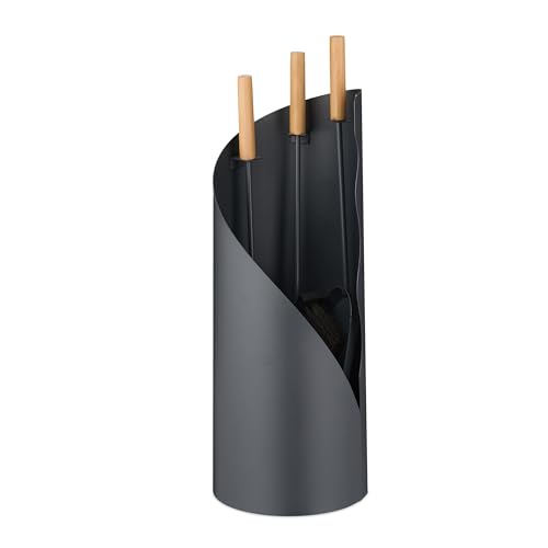 Relaxdays Kaminbesteck, 4-TLG. Set, mit Ständer, Schürhaken, Ascheschaufel & Besen, Holzgriff, Kamingarnitur, grau/Natur Relaxdays Kaminbesteck, 4-TLG. Set, mit Ständer, Schürhaken, Ascheschaufel & Besen, Holzgriff, Kamingarnitur, grau/Natur von Relaxdays